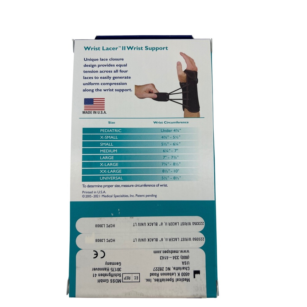 Med Spec Wrist Lacer II 8" Black Universal Left Hand Wrist Support 223350 NEW - Picture 2 of 5